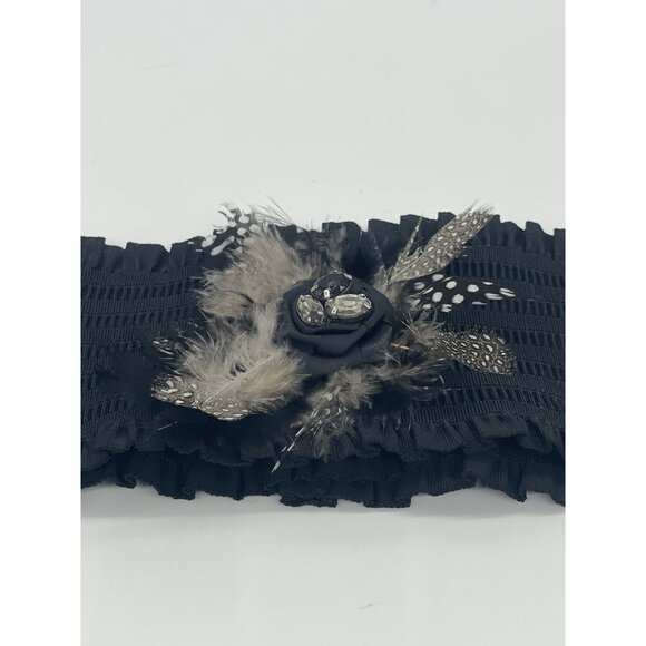 Lake Shore Drive Accessories Black Stretch Belt Feathers Crystals Victorian Boho - Picture 1 of 3